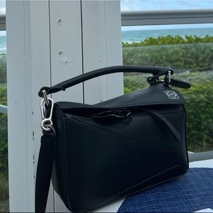 LOEWE authentic small puzzle black leather handbag